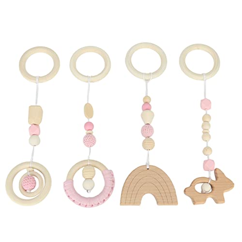 Holz-Spiel-Turnspielzeug, Baby-Holz-Turnspielzeug, Hängespielzeug-Set, Motorik-Entwicklung, Holz-Hängespielzeug für das Spiel-Fitnessstudio (PINK) von Alomejor