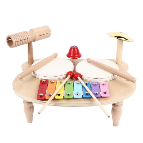 Kindertrommel-Set, Holzmusikinstrumente-Spielzeug mit Xylophon und Maracas-Holzschlaginstrumenten für Jungen und Mädchen von Alomejor