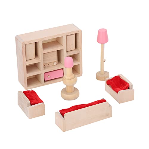 Mini Lebensechte Simulation Holzmöbel-Set 6 Zimmer mit Kissen und Handtüchern für 1:12 Puppenhaus-Zubehör (Wohnzimmer) von Alomejor