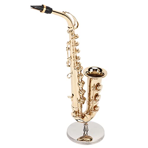 Alomejor Miniatur-Altsaxophon-Nachbildung mit Ständer und Koffer, Kleines Saxophon-Modell, Puppenhaus-Ornament, 16 cm (6,3 Zoll), für Musikliebhaber von Alomejor