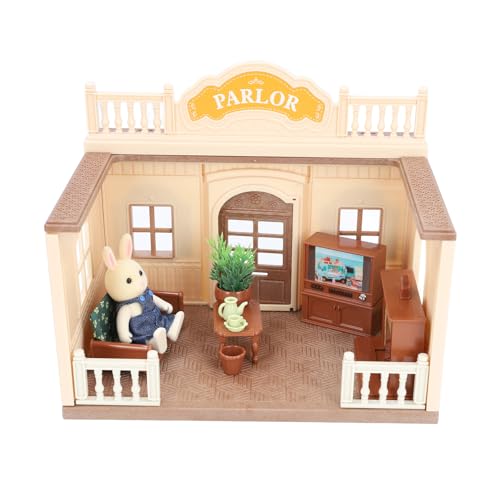 Puppenhaus Im Maßstab 1:12, Kunststoff-Miniatur-TV-Teetisch, Sofa, Kamin, Blumentöpfe, Wohnzimmer, Puppenhaus von Alomejor