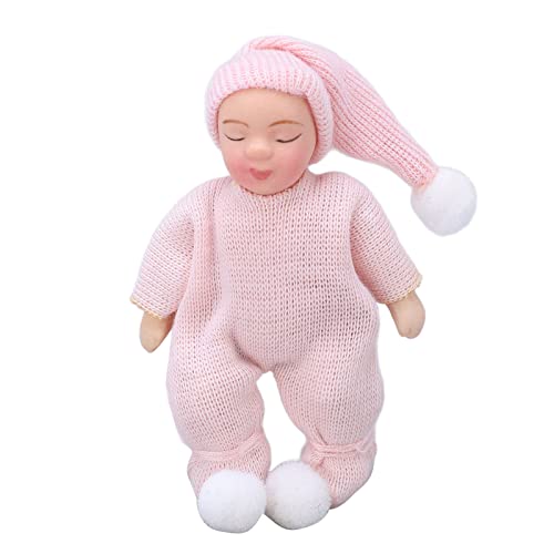 Puppenhaus-Mini-Babyfigur, Maßstab 1:12, Rosafarbener Mini-Pullover, Neugeborenes Puppenhaus-Säuglingsbaby aus Porzellan mit Beweglichen Gliedmaßen von Alomejor