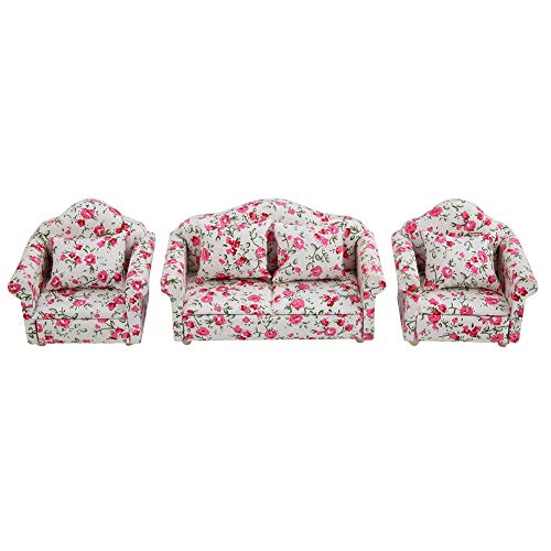 Puppenhaus-Zubehör Im Maßstab 1:12, Blumenmuster, Mini-Möbel, Sofa-Set mit Rückenkissen für Puppenhaus-Spielzeug (kleine Blütenbüschel) von Alomejor