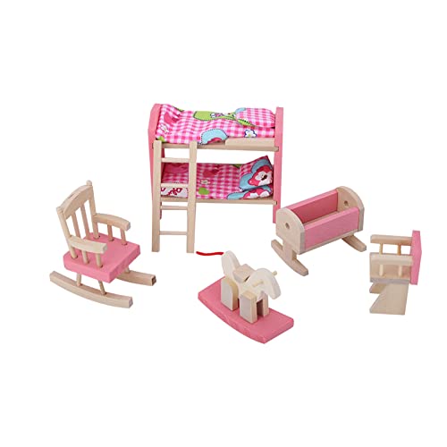 Puppenhausmöbel aus Holz, Komplett Möbliertes Set für 1:12 Puppenhaus mit Kissen und Handtüchern (Kinderzimmer) von Alomejor