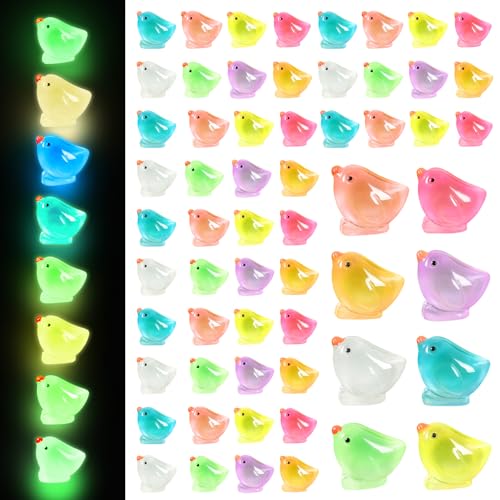 Alovez 64 Stück Luminous Mini Küken Figuren Harz Miniaturtiere, 8 Farben Mini Harz Küken im Dunkeln Leuchtend für Garten Puppenhaus, Mikrolandschaft, DIY, Zuhause, Partys von Alovez