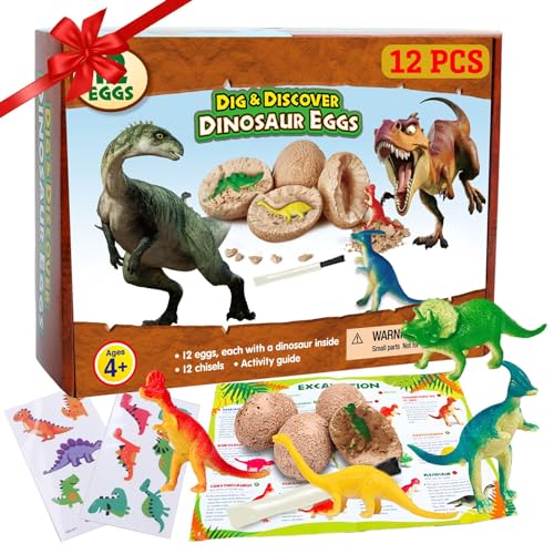 12 Stück Dinosaurier Eier Party Supplies Spielzeug, Dino Eier Dig Kit, zum Ausgraben Favors STEM für Kinder im Alter von 4 5 6 + (2 Stück Tätowierungen) von Alpacasso