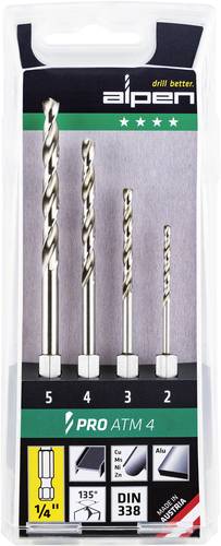 Alpen 0000110804100 HSS Metall-Spiralbohrer-Set 4teilig 1/4  (6.3 mm) Außenvierkant 1St. von Alpen