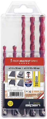 Alpen MultiCut 100905100 Hartmetall Mehrzweckbohrer-Set 5teilig 5 mm, 6 mm, 8 mm, 10mm SDS-Plus 1 Se von Alpen