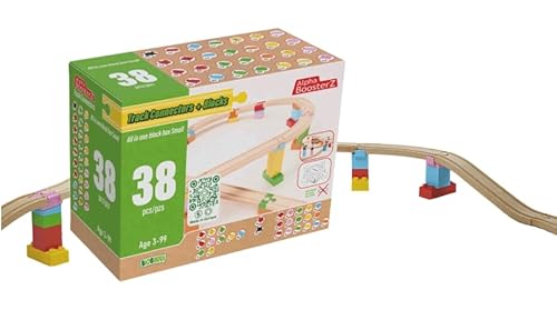 Alpha Boosterz Gleisverbinder-116 Stück Alles ineiner Box-XL,hölzerne Eisenbahngleise und Bausteine ​​für Kinderspielzeug-passend für Brio-Gleisset und Duplo-Eisenbahn-Gleisadapter-anglebiger Holzzug von Alpha Boosterz