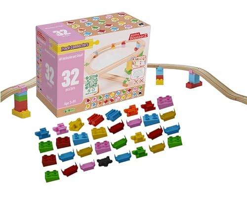 Alpha Boosterz Gleisverbinder-52-Teile All Inclusive Sets mittlere,Holzeisenbahnschienenund Bausteine ​für Kinderspielzeug-passendfür Brio-Gleissetund-Duplo Eisenbahnschienenadapter-Holzzug von Alpha Boosterz