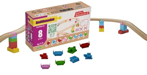 Alpha Boosterz Gleisverbinder – 10-teiliges Trail-Set, Holzeisenbahnschienen und Bausteine ​​für Kinderspielzeug – passend für Brio-Gleisset und Duplo-Eisenbahnschienenadapter – langlebiger Holzzug von Alpha Boosterz