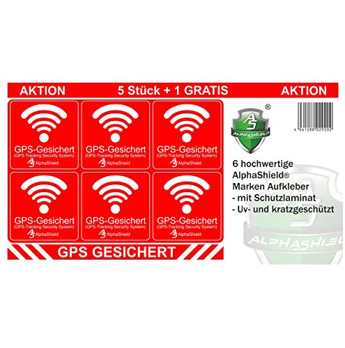 6 Stück GPS Aufkleber Innen-oder Außenklebend Fahrrad Motorrad Baumaschinen Auto LKW Alarm Warnung Anti Diebstahl Sticker Tracker gesichert R047 (Innenklebend) von AlphaShield