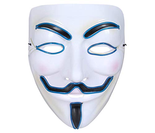 Alsino Anonymous Maske LED Vendetta Masken mit Licht 3 Leuchtmodi Halloween Gesichtsmaske Leuchtend Guy Fawkes Demo Vollmaske (blau) von Alsino