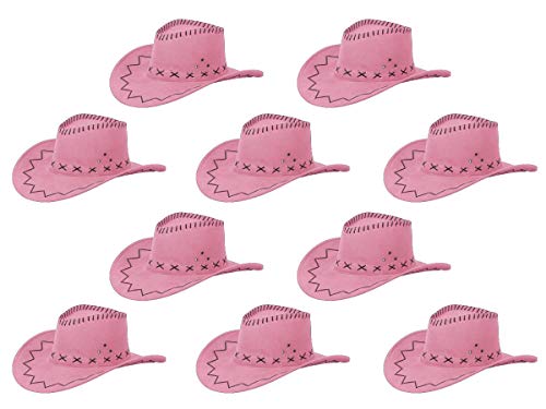 Alsino Cowboyhut Cowboy Hut 10er Set Karneval Westernhut Unisex Kostümzubehör Fasching Kunstleder Kopfbedeckung (rosa) von Alsino