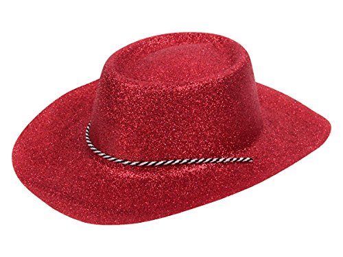 Alsino Glitzer Disco Cowboy Hut Partyhut Glitzerhut mit Kordel, Variante wählen:CW-53 Glitzer rot von Alsino