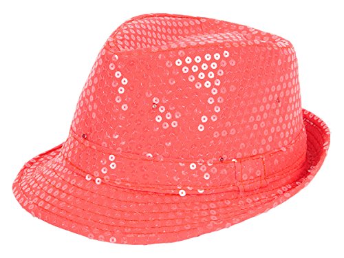 Alsino LED Pailetten-Hut Clubstyle Partyhut Trilby Pailletten Hut Blink Fedora Bogart Glitzerhut Glitter, Farbe wählen:TH-54 neon Koralle von Alsino