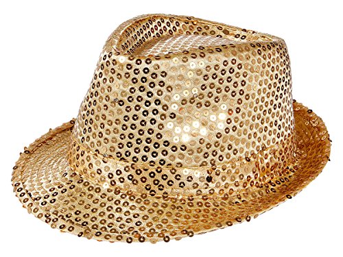 Alsino LED Pailettenhut Clubstyle Partyhut Trilby Pailletten Hut Blink Fedora Bogart Glitzerhut Glitter, Farbe wählen:TH-44 gold von Alsino