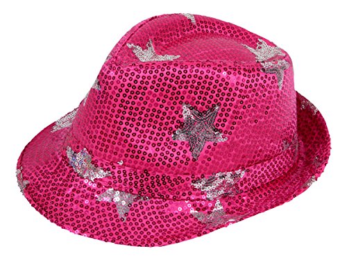 Alsino Pailletten Trilby Hut mit Sternen Partyhut Trilby Hut Blink Fedora Bogart Glitzerhut Glitter, Variante wählen:TH-84 pink von Alsino