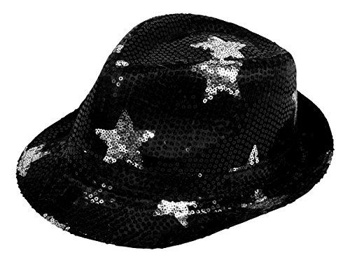 Alsino Paillettenhut Pailettenhut Pailletten Hut Disco-Hut Clubstyle Partyhut Trilby Hut Blink Fedora Bogart Glitzerhut Glitter (TH-80 Stern schwarz) von Alsino