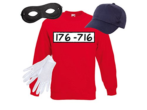 Alsino Panzerknacker Fan Kostüm Outfit Maske Set Cap Handschuhe Einbrecher Bankräuber Verkleidung, Größe wählen:L, Variante wählen:Sweatshirt/Cap/Maske/Handschuhe von Alsino