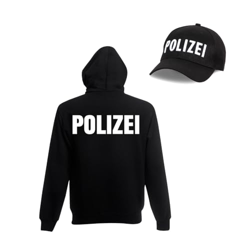 Alsino Polizei-Outfit-Set Kv-275 für Karneval & Fasching Kapuzenpullover Hoodie & Basecap mit Polizei-Aufschrift, Unisex, Größe wählen:L von Alsino