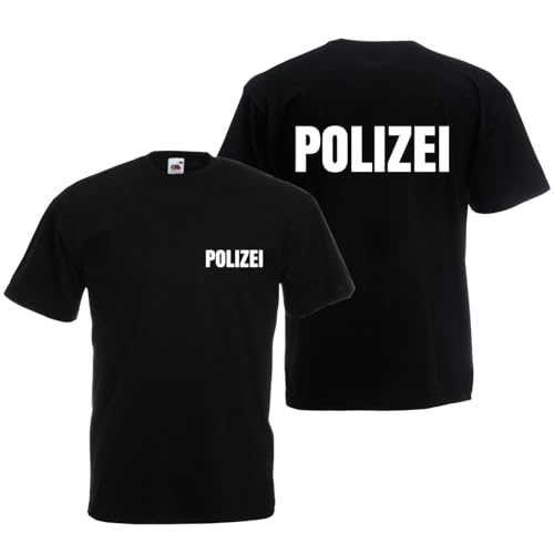 Alsino Polizei T-Shirt schwarz - Polizei-Shirt Sicherheit Shirt - 100% Baumwolle Rundhals - Druck Brust & Rücken, Größe wählen:3XL von Alsino