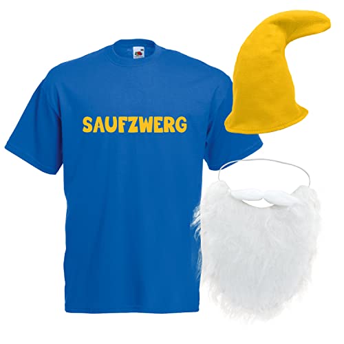 Alsino Saufzwerg Kostüm Set Bart Mütze JGA Party Bier Sauf Verkleidung - Rundhals, 100% Baumwolle - Das trinkfeste Kostüm, blau, 3XL von Alsino