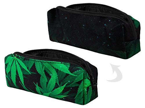 Alsino Schlamppermäppchen Etui Federmäppchen 18,5 cm x 6 cm - Cannabis Marihuana grün - Stabiler Reißverschluss - Hochwertiger Stoff PeC-009 von Alsino