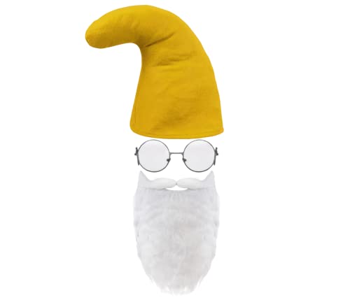 Alsino Zwerg Kostüme Fasching Zwergenmütze Zipfelmütze Spielzeug One Size Größe für Erwachsene in Rot mit weißem Weihnachtsmann Bart und Brille KH-304 (gelb) von Alsino