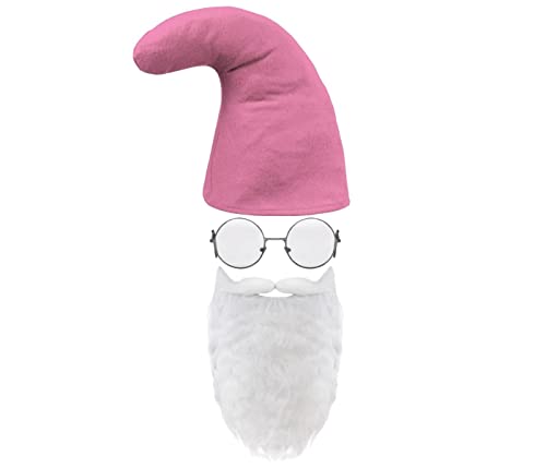 Alsino Zwerg Kostüme Fasching Zwergenmütze Zipfelmütze Spielzeug One Size Größe für Erwachsene in Rot mit weißem Weihnachtsmann Bart und Brille KH-304 (pink) von Alsino