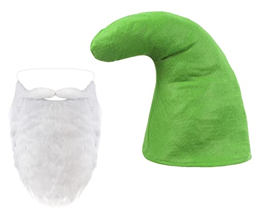 Alsino Zwergen Kostüm Accessoires - Zwergenmütze mit Bart, Grüne Mütze - One Size für Erwachsene von Alsino
