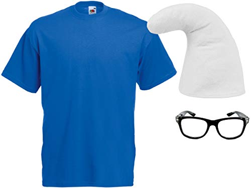 Alsino Zwergverkleidung Blauer Zwerg Outfit (Kv-151) mit Brille ohne Gläser | Zwergenmütze und T-Shirt, Größe wählen:XL von Alsino