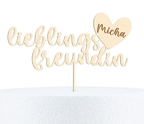 Alsino Cake Topper Lieblingsfreundin personalisierbar für die Beste Freundin personalisiert Torten Kuchen Deko - aus Holz oder Acryl, superfeine Gravur, 15 cm, Birke Multiplex von Alsino