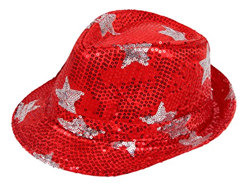 Alsino Pailletten Trilby Hut mit Sternen Partyhut Trilby Hut Blink Fedora Bogart Glitzerhut Glitter, Variante wählen:TH-85 rot von Alsino