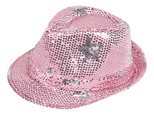 Alsino Paillettenhut Pailettenhut Pailletten Hut Disco-Hut Clubstyle Partyhut Trilby Hut Blink Fedora Bogart Glitzerhut Glitter (TH-86 Stern rosa) von Alsino