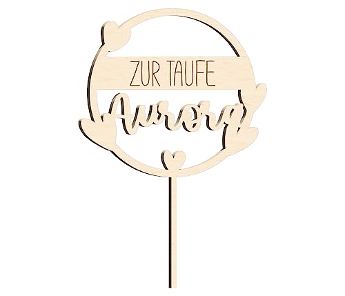 Personalisierbarer Cake Topper Kuchendeko Tortenstecker aus Holz und Acryl zur Taufe, Konfirmation, Geburtstag, Jugendweihe, Kommunion, Wunschtext, Name Material wählen:Birke Multiplex von Alsino