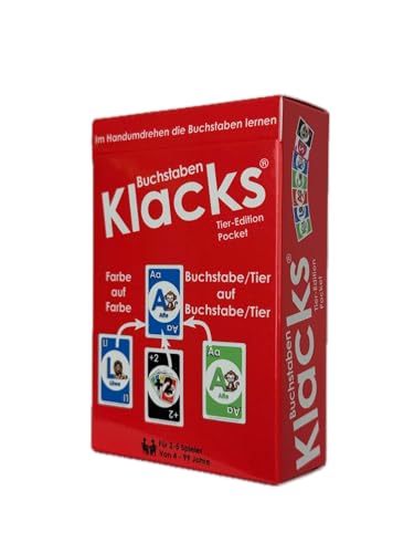 Buchstaben Klacks Tier Edition Pocket– Kartenspiel für Familien, 74 doppelseitige Karten, Perfekt für ABC-Spielspaß und Familienzeit von Alster- und ElbHarmonie