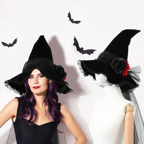 Altsuceser Halloween Hexenhut für Frauen Gothic Dark Style Hexenhut für Cosplay Dress Up Schwarz Einheitsgröße von Altsuceser