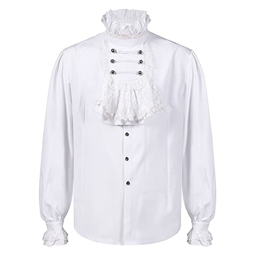 Alueeu Mittelalter Hemd Herren - Umlegekragen Steampunk Deko Langarm Hemd Rüschenhemd Herren Barock Regular Fit Viktorianische Kostüm Top Halloween Renaissance Kleidung Karneval von Alueeu