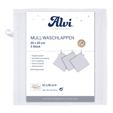 Alvi® Mullwaschlappen 3er Pack weiß 20 x 20 cm von Alvi