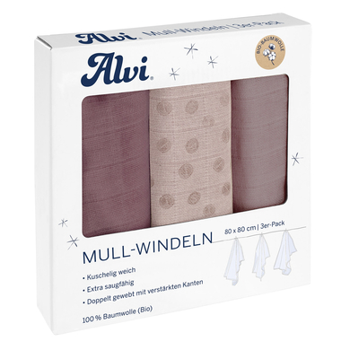 Alvi® Mullwindeln 3er Pack Curly Dots 80 x 80 cm von Alvi