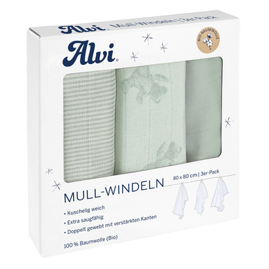 Alvi® Mullwindeln 3er Pack Teddy 1961 80 x 80 cm von Alvi