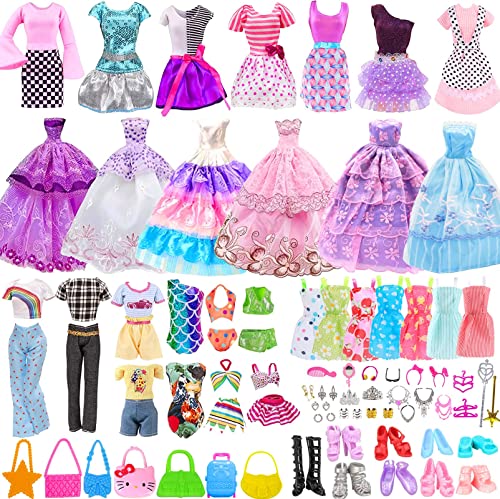 56 Sets Kleidung und Zubehör für Barbie Doll, Zubehör für Puppen Mini Kleidung Kleider Hosen Bikini Schuhe Tasche Zubehör Zufällige Lieferung für 11,5 Zoll Prinzessin Puppe von Alviller