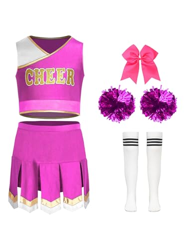 Alvivi 5tlg.Mädchen Cheer Leader Cheerleading Kostüm Crop Tops + Rock Pompoms Socken Haarband Halloween Karneval Fasching Tanzkostüm Dunkel Rosa 146-152 Alvivi 5tlg.Mädchen Cheer Leader Cheerleading Kostüm Crop Tops + Rock Pompoms Socken Haarband Halloween Karneval Fasching Tanzkostüm Dunkel Rosa 146-152 von Alvivi