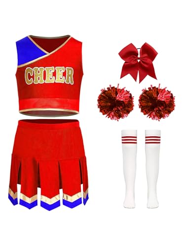 Alvivi 5tlg.Mädchen Cheer Leader Cheerleading Kostüm Crop Tops + Rock Pompoms Socken Haarband Halloween Karneval Fasching Tanzkostüm Rot 170-176 Alvivi 5tlg.Mädchen Cheer Leader Cheerleading Kostüm Crop Tops + Rock Pompoms Socken Haarband Halloween Karneval Fasching Tanzkostüm Rot 170-176 von Alvivi