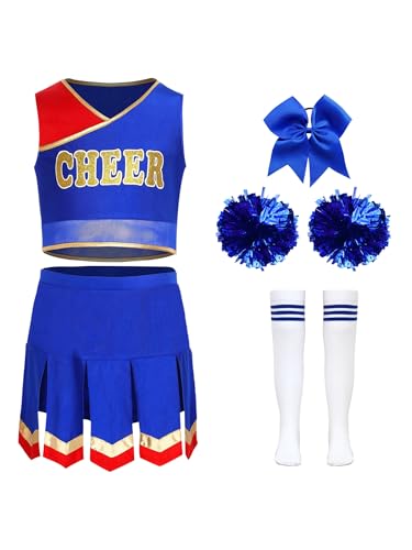 Alvivi 5tlg.Mädchen Cheer Leader Cheerleading Kostüm Crop Tops + Rock Pompoms Socken Haarband Halloween Karneval Fasching Tanzkostüm Royal Blau 158-164 Alvivi 5tlg.Mädchen Cheer Leader Cheerleading Kostüm Crop Tops + Rock Pompoms Socken Haarband Halloween Karneval Fasching Tanzkostüm Royal Blau 158-164 von Alvivi