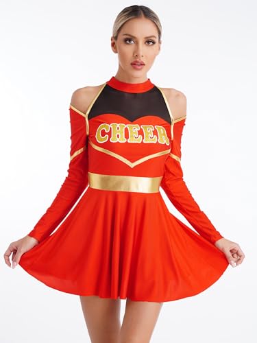 Alvivi Cheer Leader Kostüm Damen Cheerleading Uniform Schulmädchen Kleid Cosplay Halloween Karneval Fasching Kostüm Rot M von Alvivi