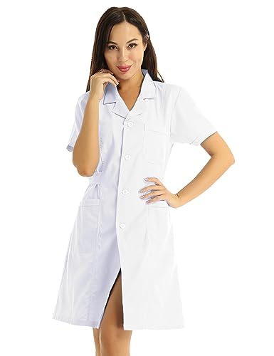 Alvivi Damen Krankenschwester Kostüm Doktor Arzt Kostüm Ärztin Mantel Uniform Halloween Kostüm Cosplay Karneval Fasching Verkleidung B Weiß XXL von Alvivi