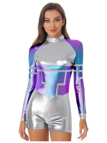 Alvivi Damen Alien Kostüm Weltraum Astronauten Kostüm Langarm Bodysuit Metallic Body Overall Space Girl Outfits Rave Party Clubwear Silber XXL Alvivi Damen Alien Kostüm Weltraum Astronauten Kostüm Langarm Bodysuit Metallic Body Overall Space Girl Outfits Rave Party Clubwear Silber XXL von Alvivi