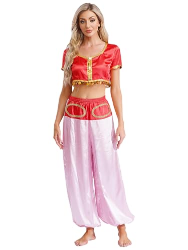 Alvivi Damen Bauchtanz Kostüm Set Arabische Prinzessin Kostüm Crop Tops mit Haremshose Belly Dance Outfit Indische Tanzkleidung Rot 4XL Alvivi Damen Bauchtanz Kostüm Set Arabische Prinzessin Kostüm Crop Tops mit Haremshose Belly Dance Outfit Indische Tanzkleidung Rot 4XL von Alvivi